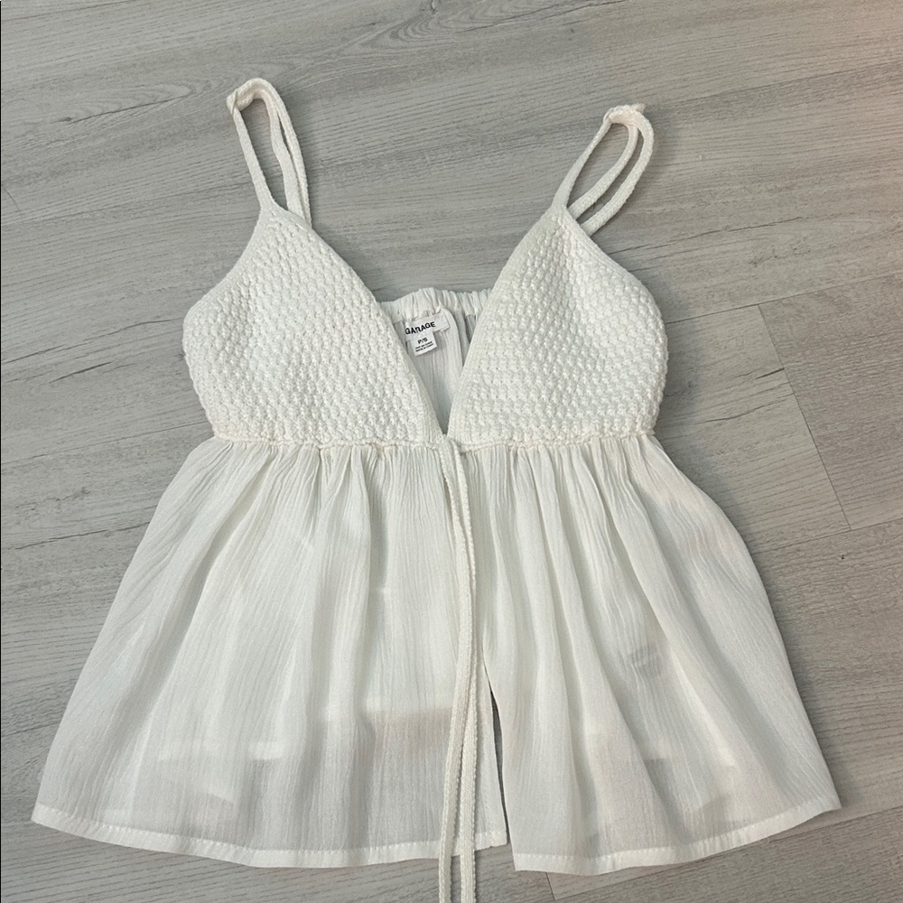 Garage White Knit Sleeveless Top